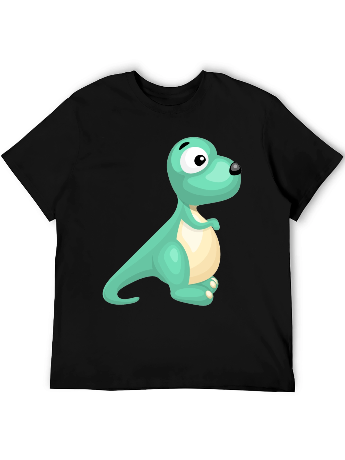 Cute Cartoon Dinosaur Graphic Tee - Black