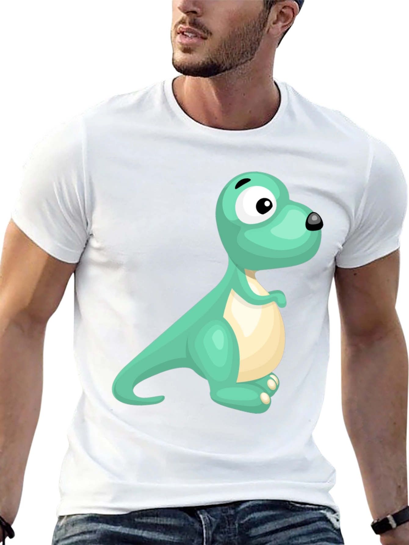 Cute Cartoon Dinosaur Graphic Tee - Black