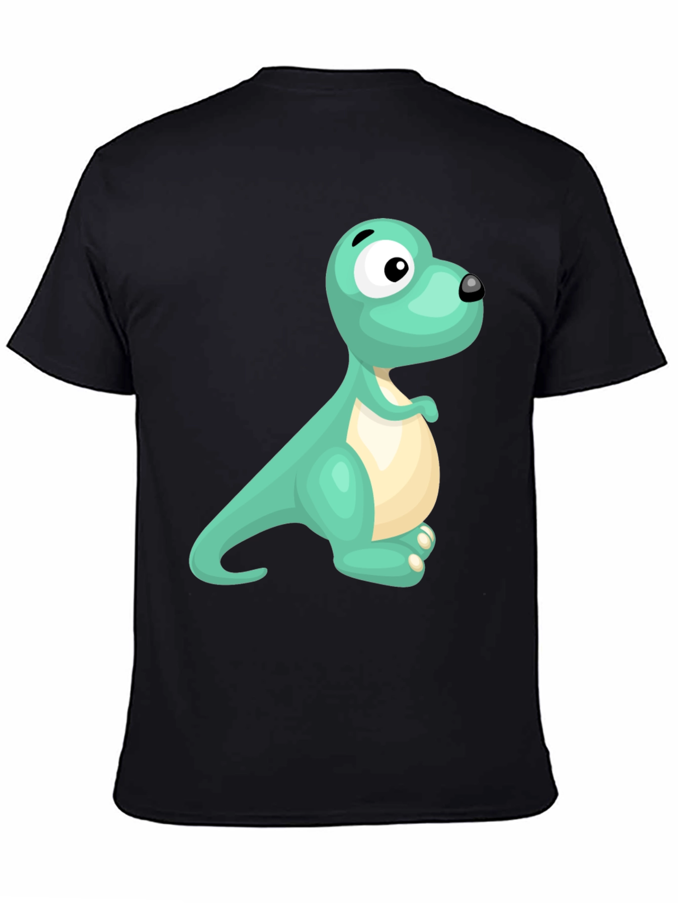 Cute Cartoon Dinosaur Graphic Tee - Black