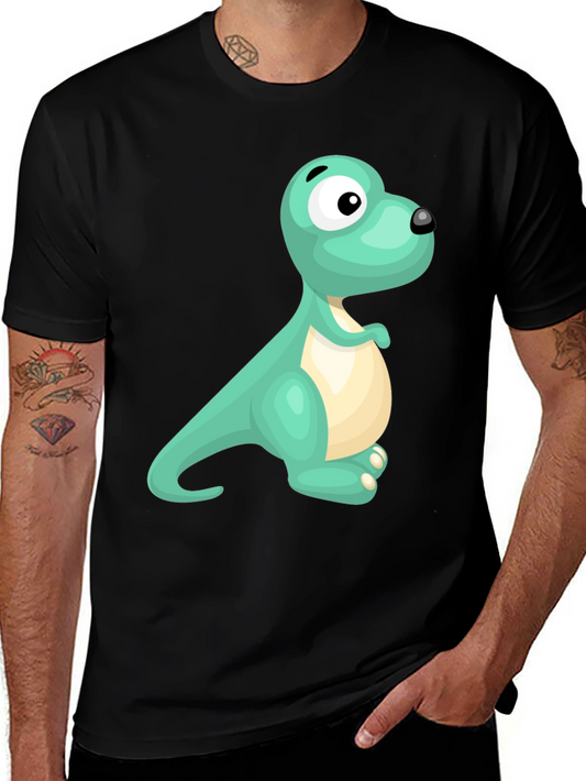 Cute Cartoon Dinosaur Graphic Tee - Black