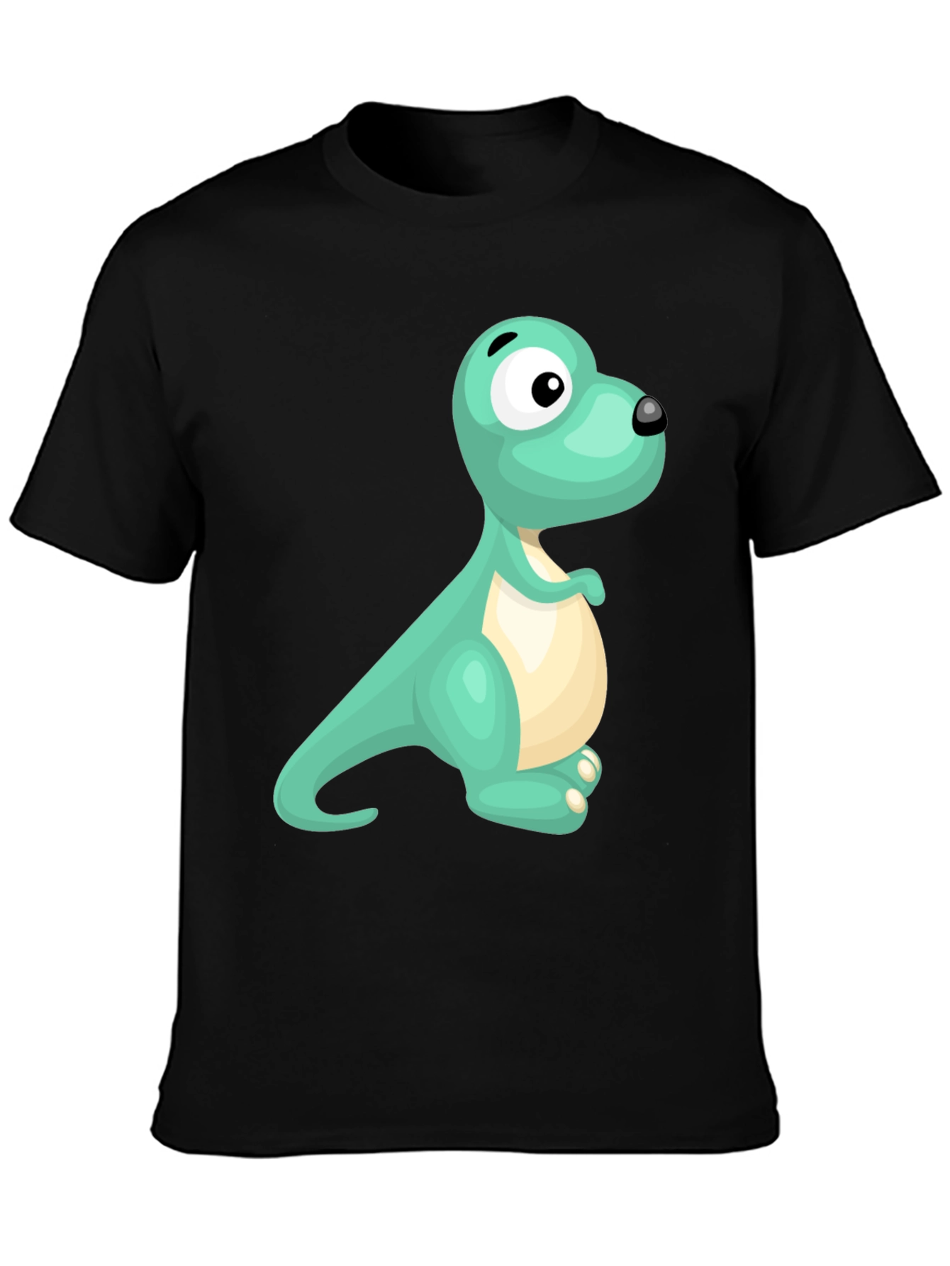 Cute Cartoon Dinosaur Graphic Tee - Black