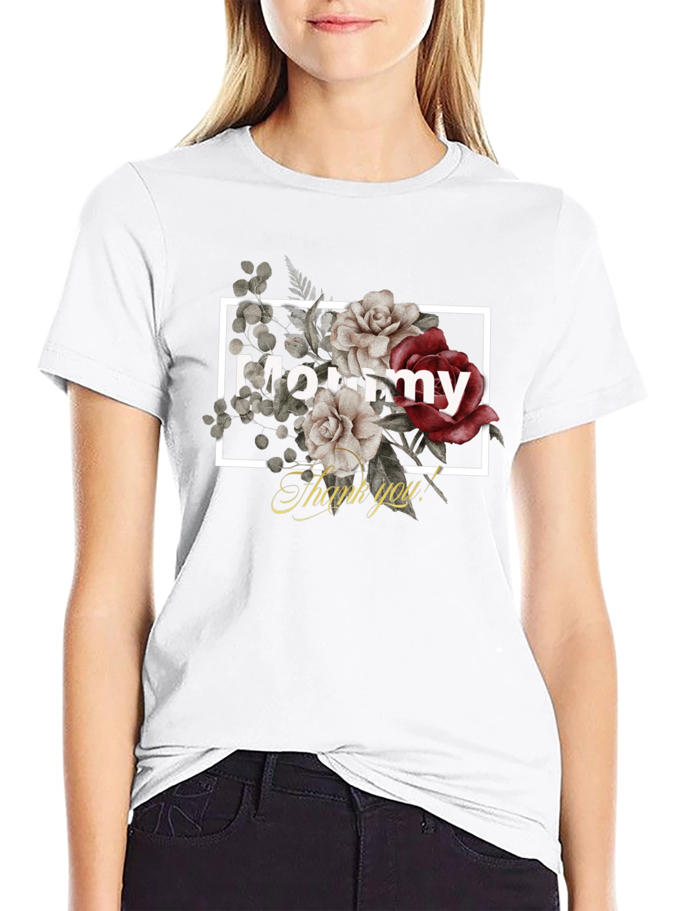 Mommy Floral Graphic Black T-Shirt