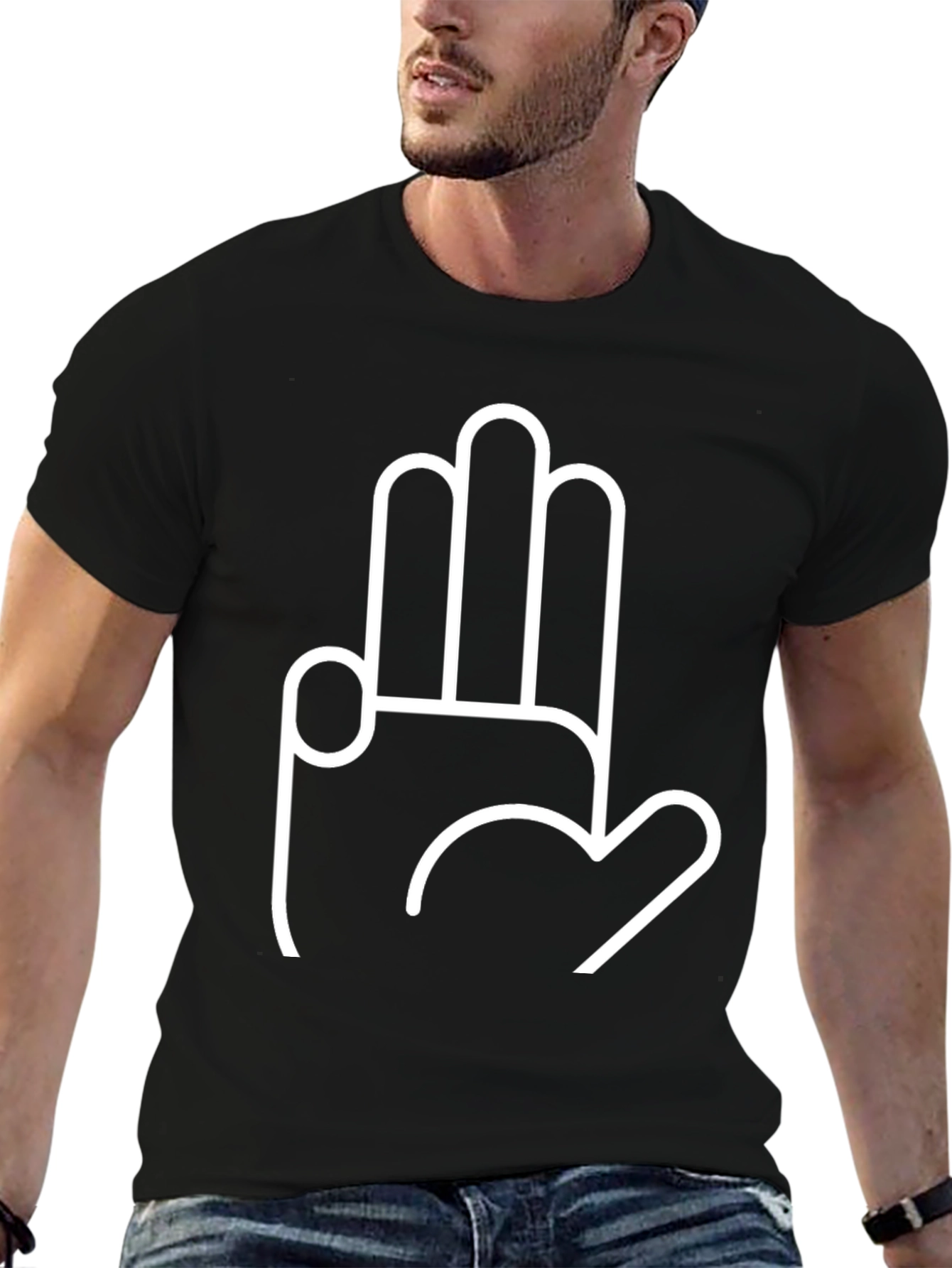 Black T-Shirt with Hand Love Gesture Graphic