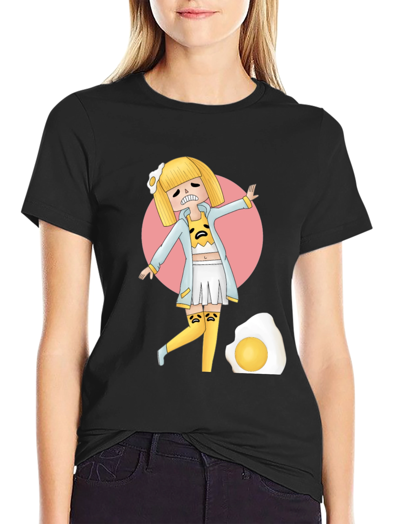 Gudetama Egg Girl Black T-Shirt