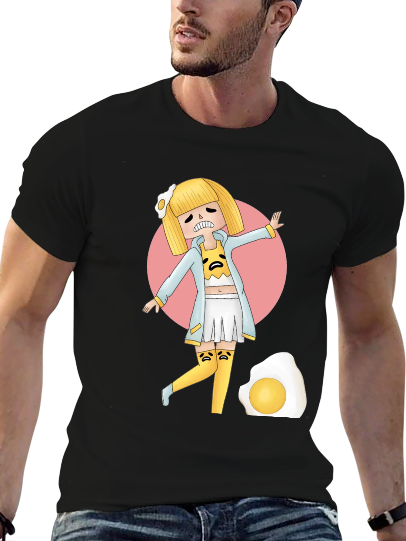 Gudetama Egg Girl Black T-Shirt