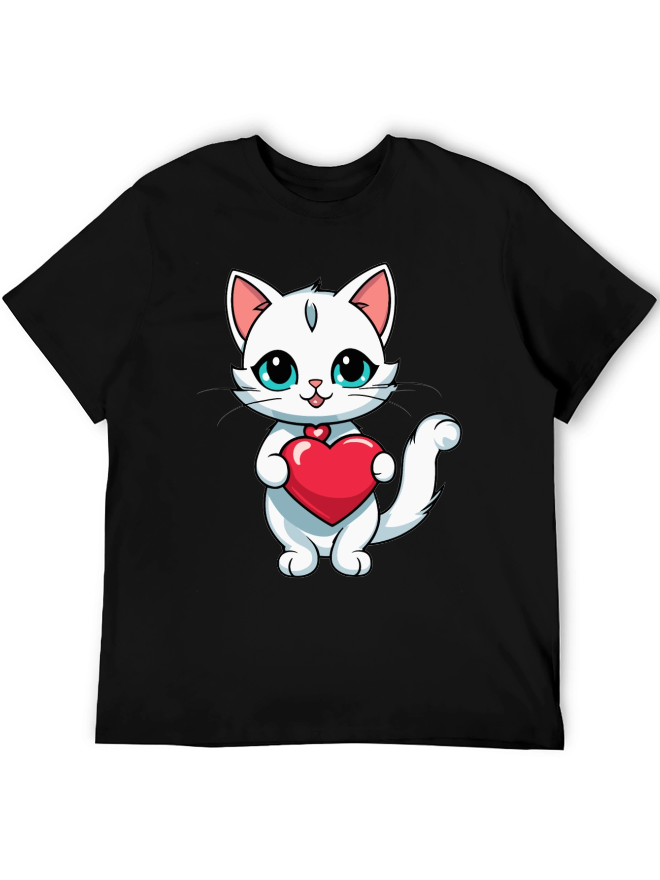 Cute Cat Heart T-Shirt - Black