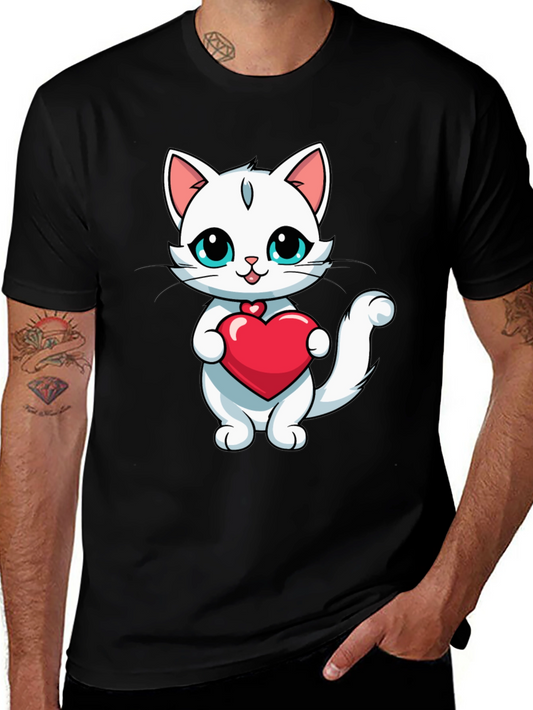 Cute Cat Heart T-Shirt - Black