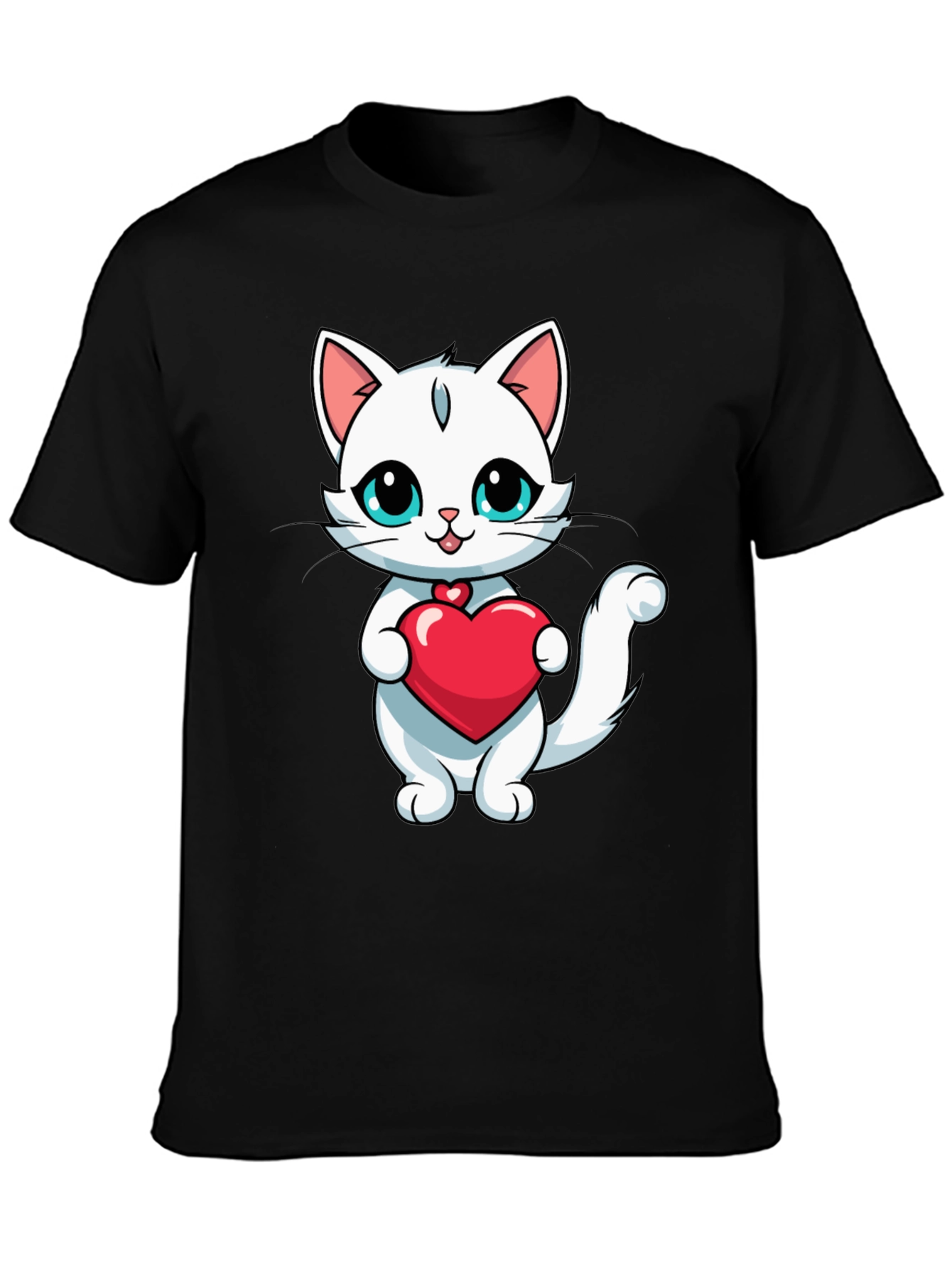 Cute Cat Heart T-Shirt - Black