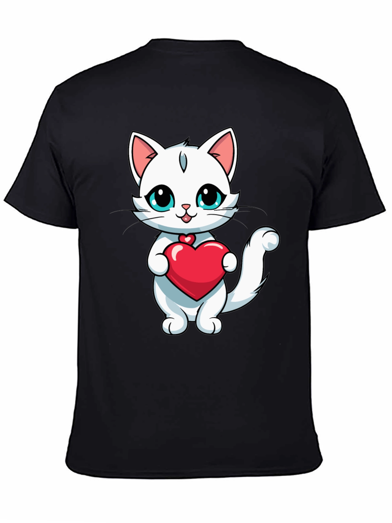 Cute Cat Heart T-Shirt - Black
