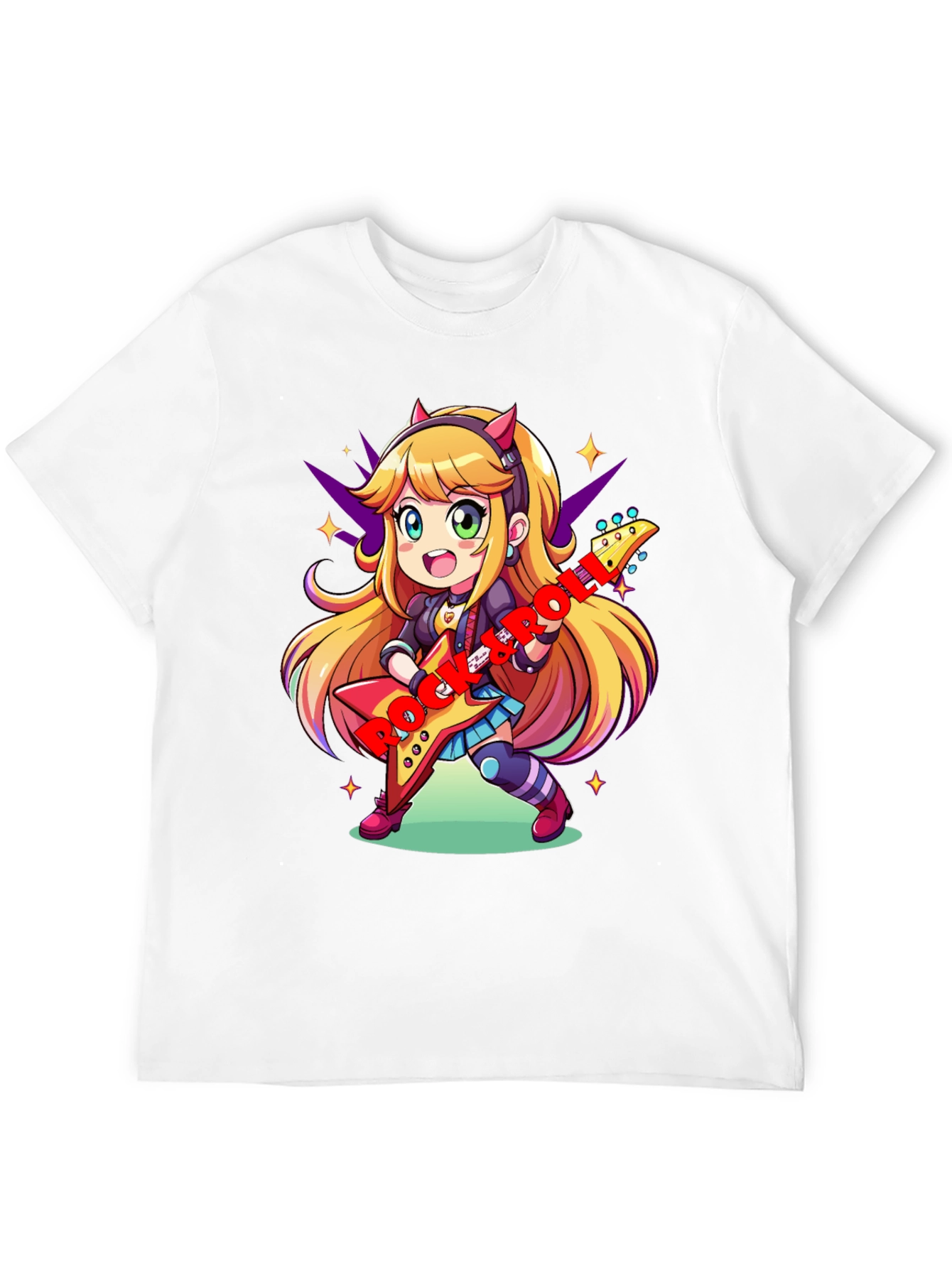 Anime Girl Guitarist Black T-Shirt