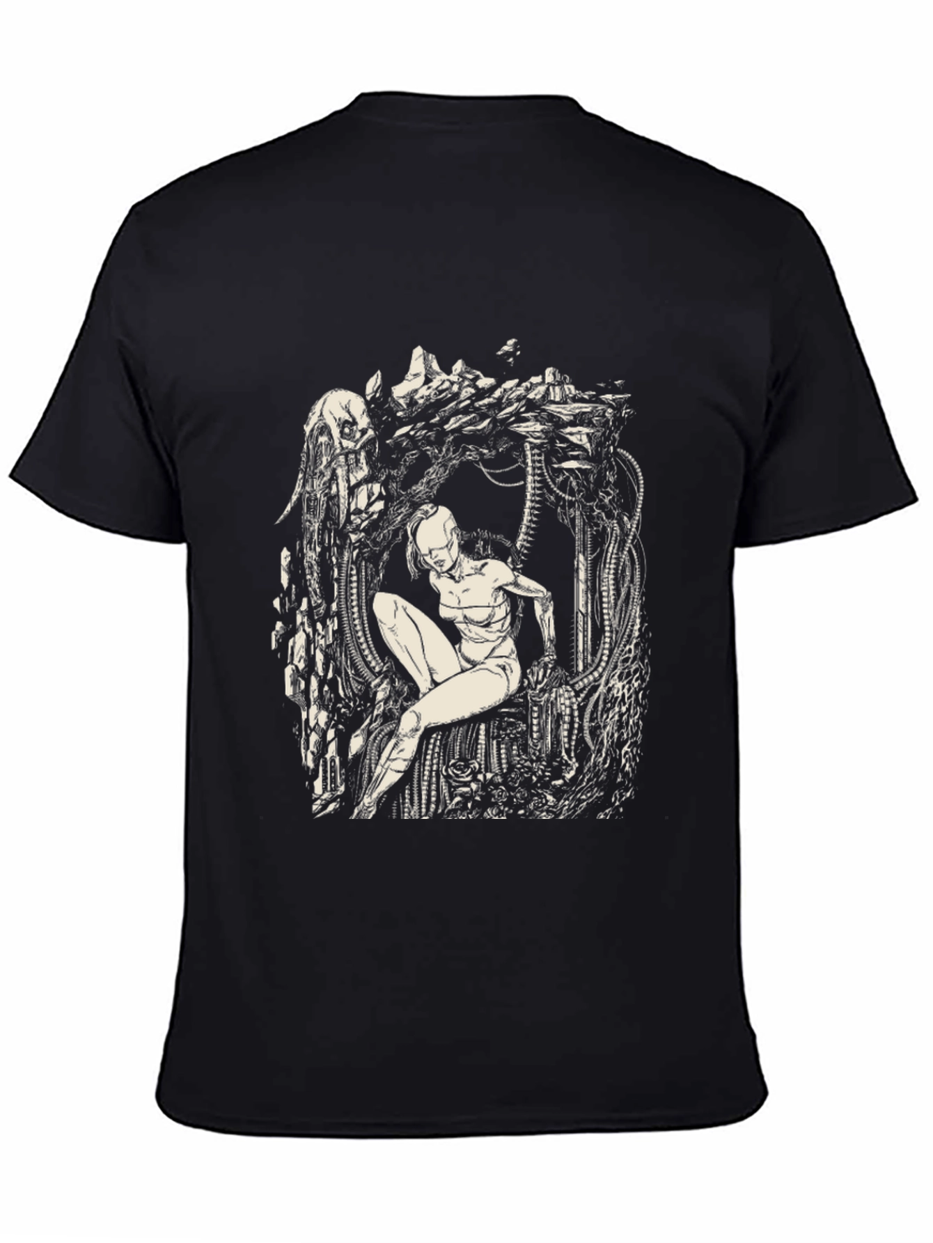Cyberpunk Figure Graphic Print Black T-Shirt
