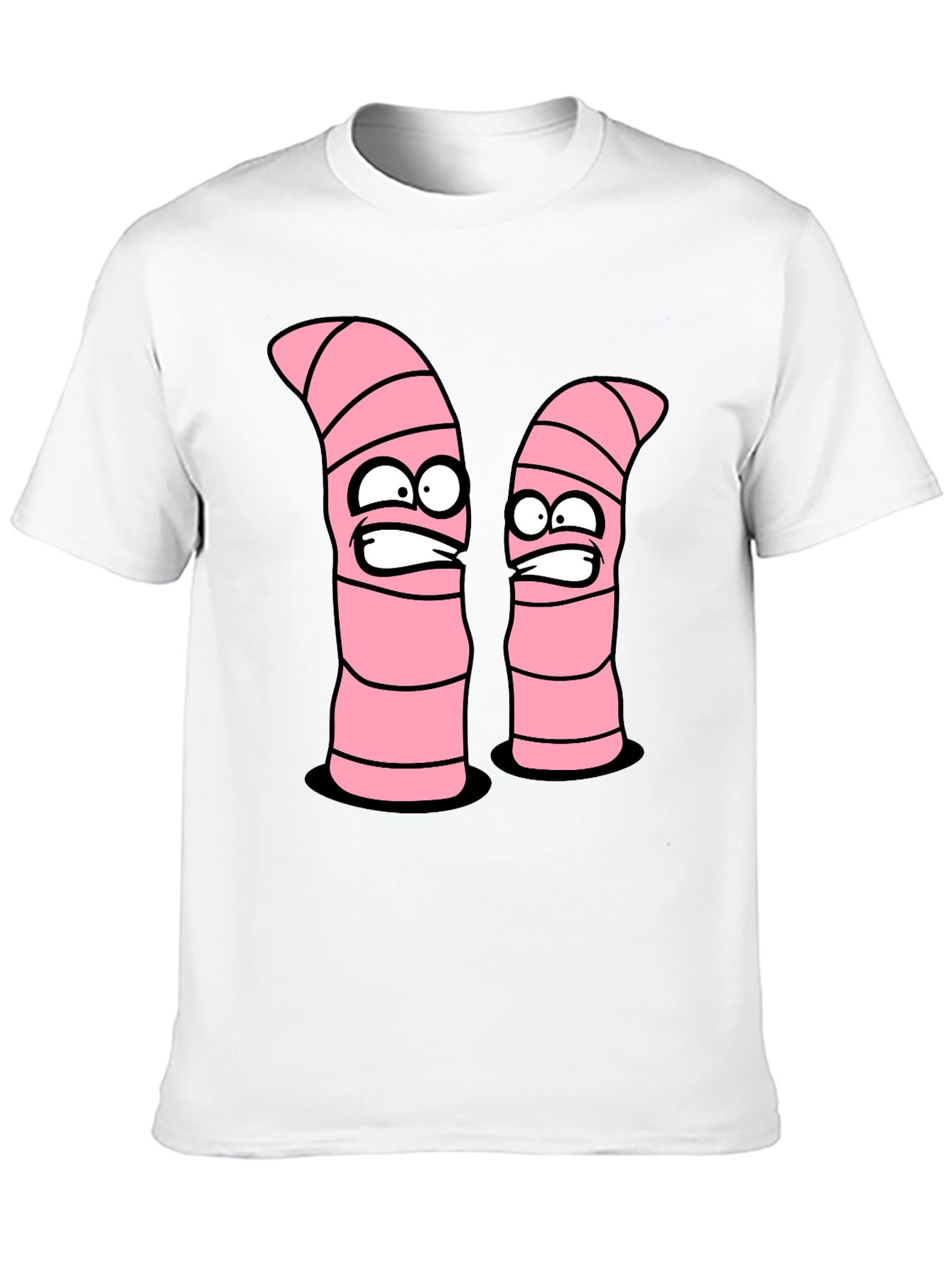 Cartoon Worms Graphic Tee - Black Cotton T-Shirt