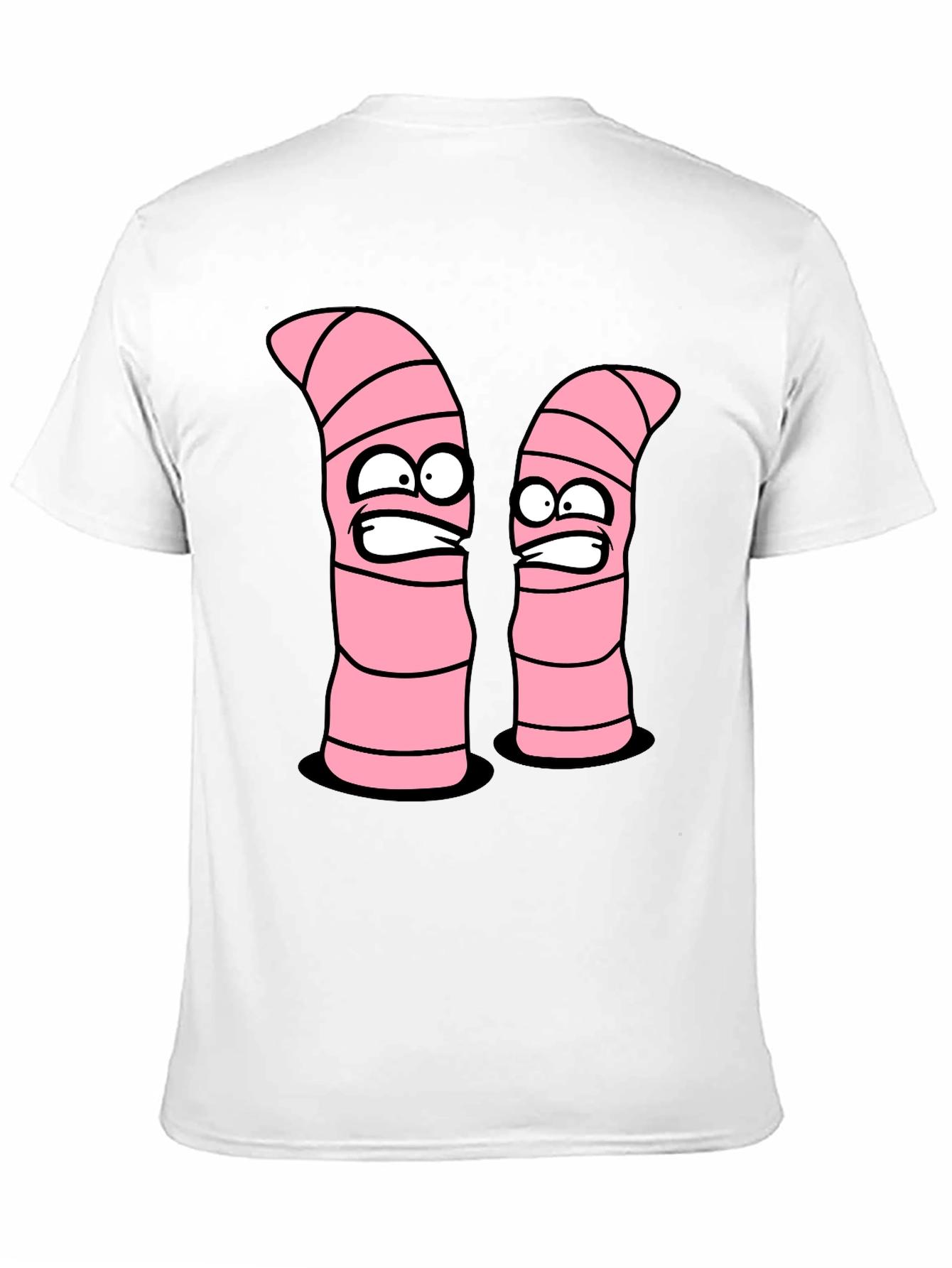 Cartoon Worms Graphic Tee - Black Cotton T-Shirt