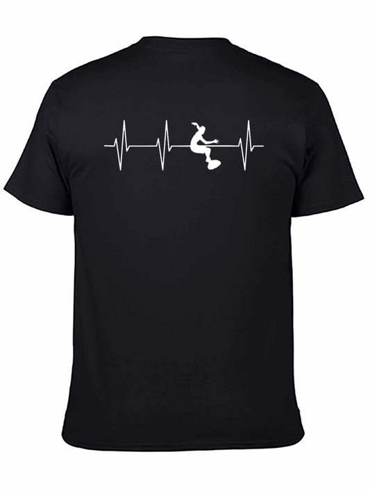 Surfer Heartbeat Graphic Tee - Black Cotton T-Shirt