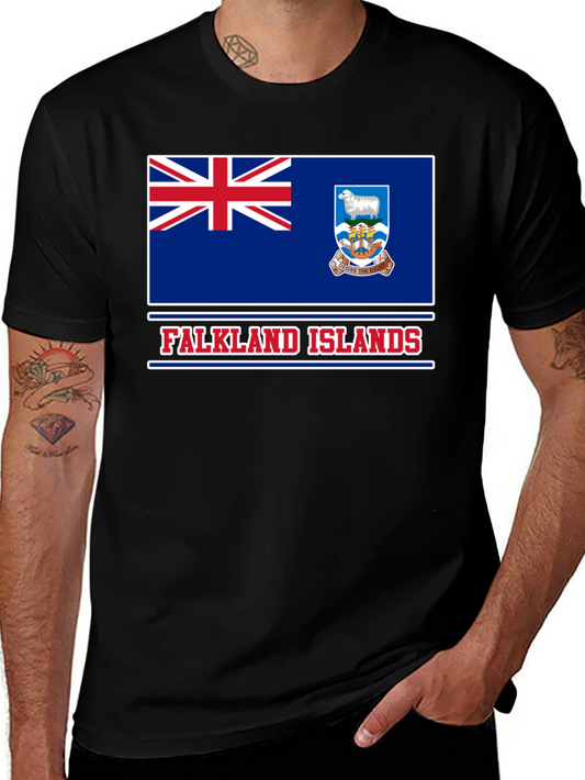 Falkland Islands Flag T-Shirt Patriotic Black Tee
