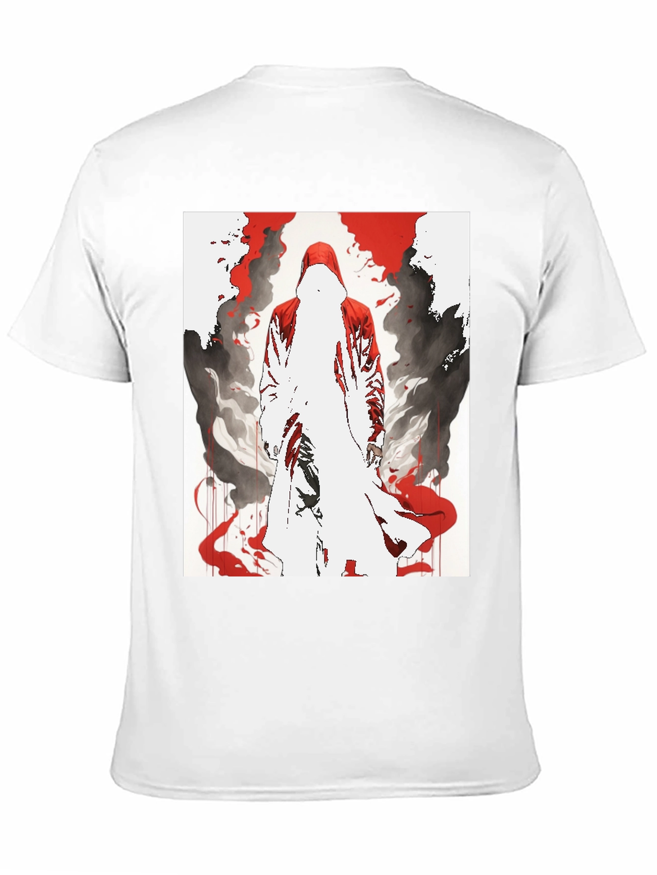 Red Hooded Figure Graphic Black T-Shirt