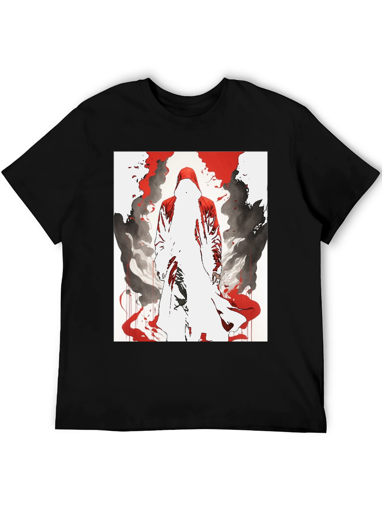 Red Hooded Figure Graphic Black T-Shirt