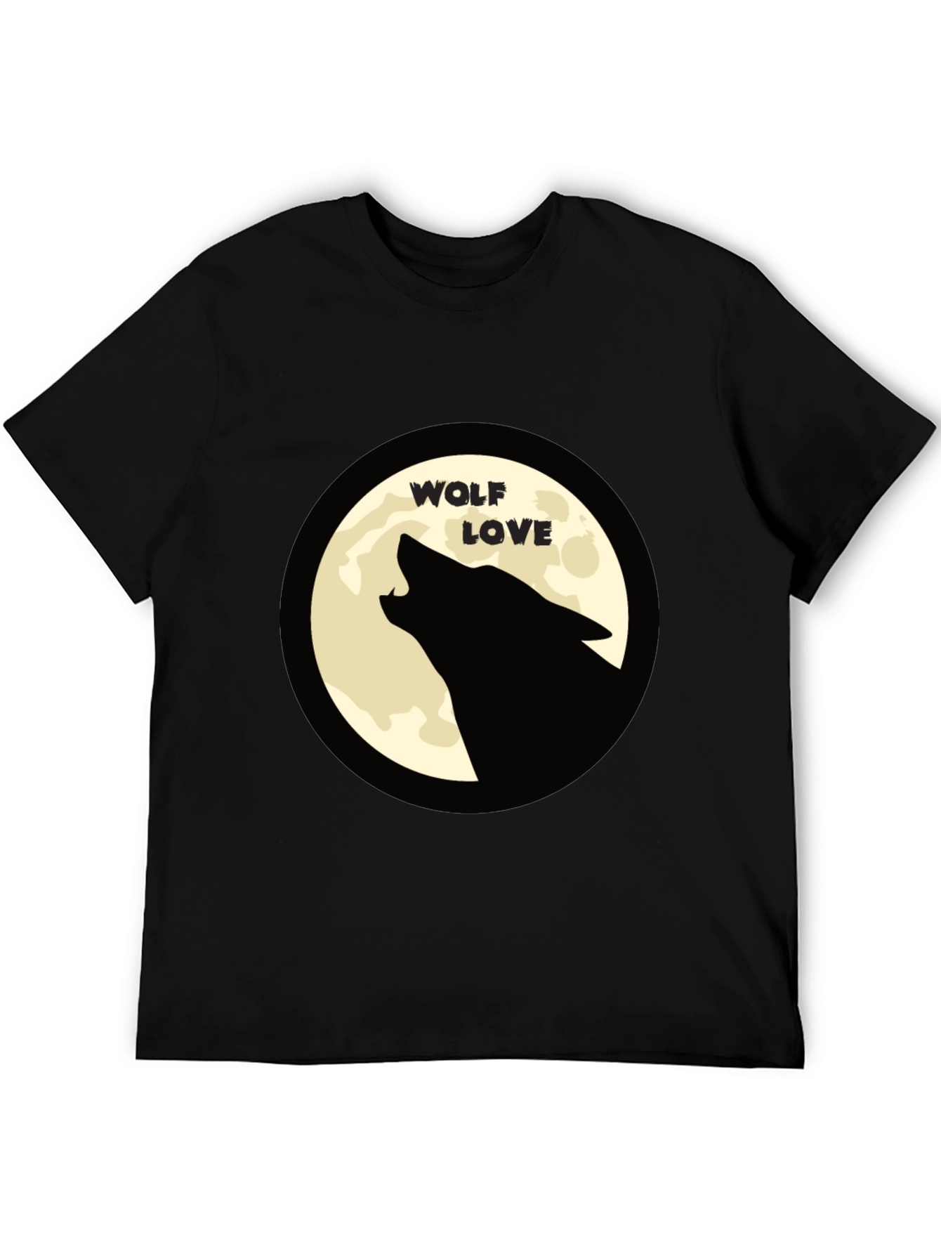 Wolf Love Moon Graphic T-Shirt - Black Crew Neck