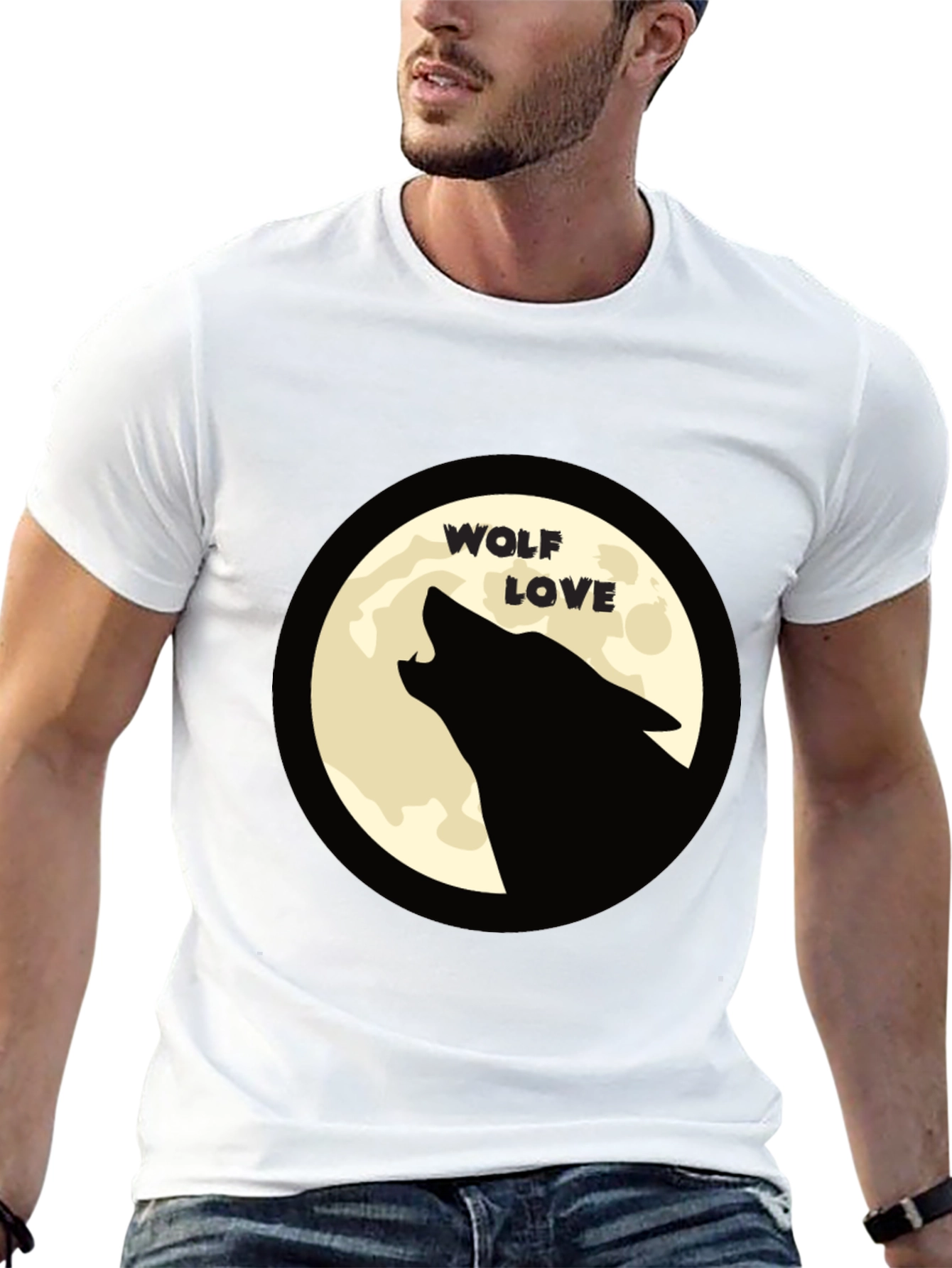 Wolf Love Moon Graphic T-Shirt - Black Crew Neck