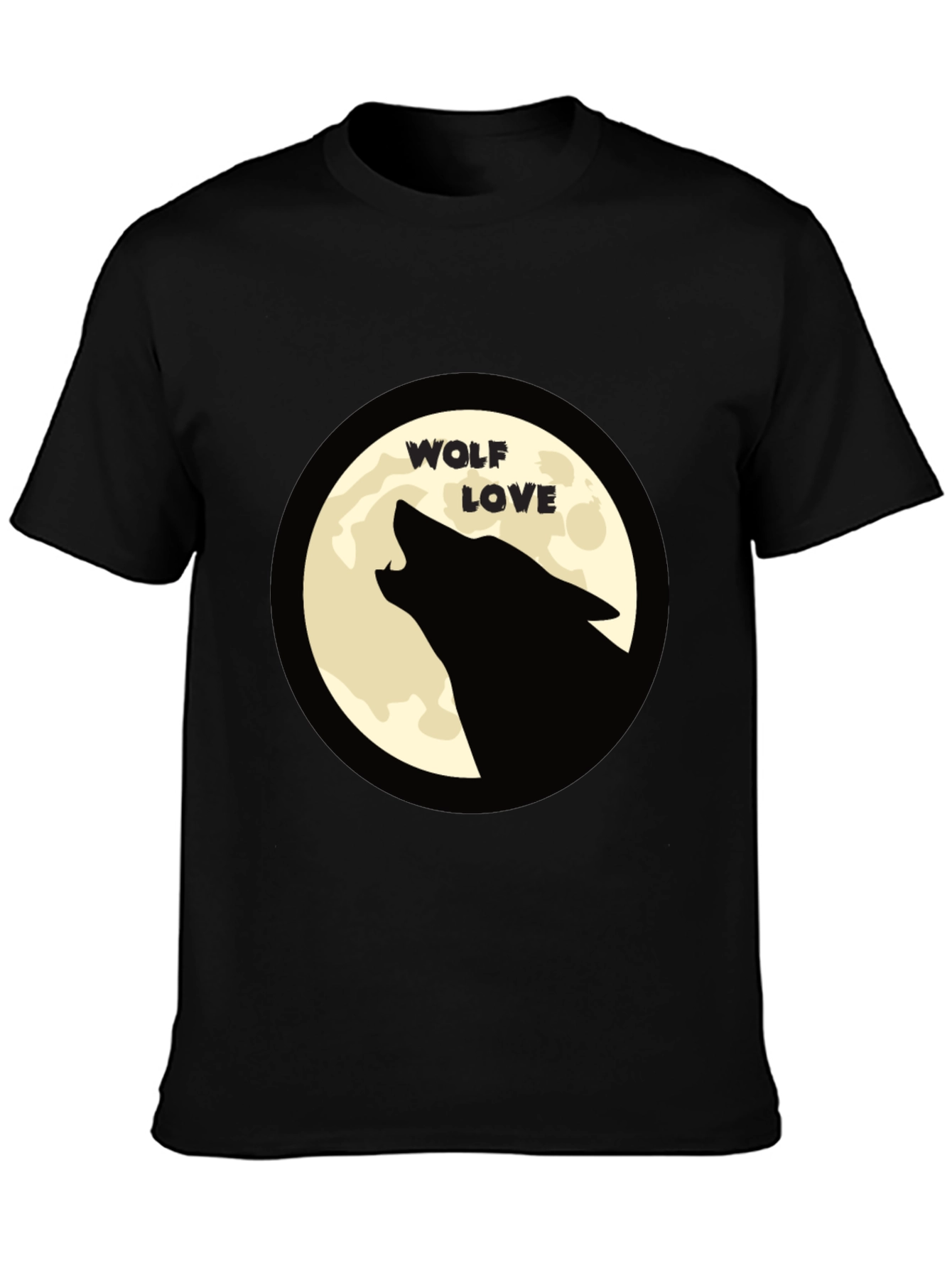 Wolf Love Moon Graphic T-Shirt - Black Crew Neck