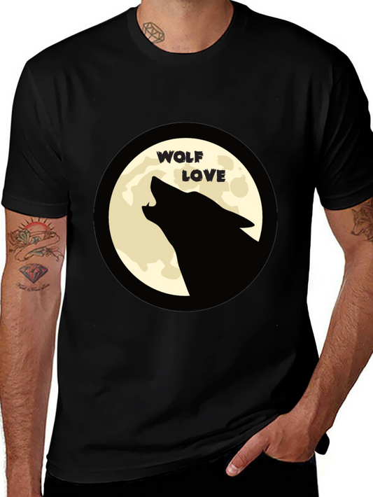 Wolf Love Moon Graphic T-Shirt - Black Crew Neck
