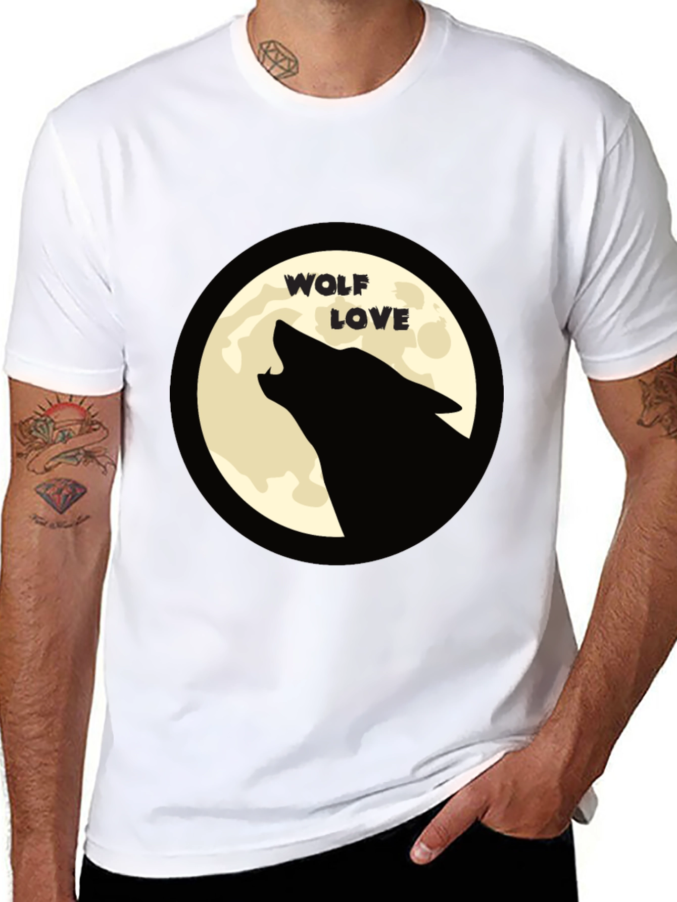 Wolf Love Moon Graphic T-Shirt - Black Crew Neck