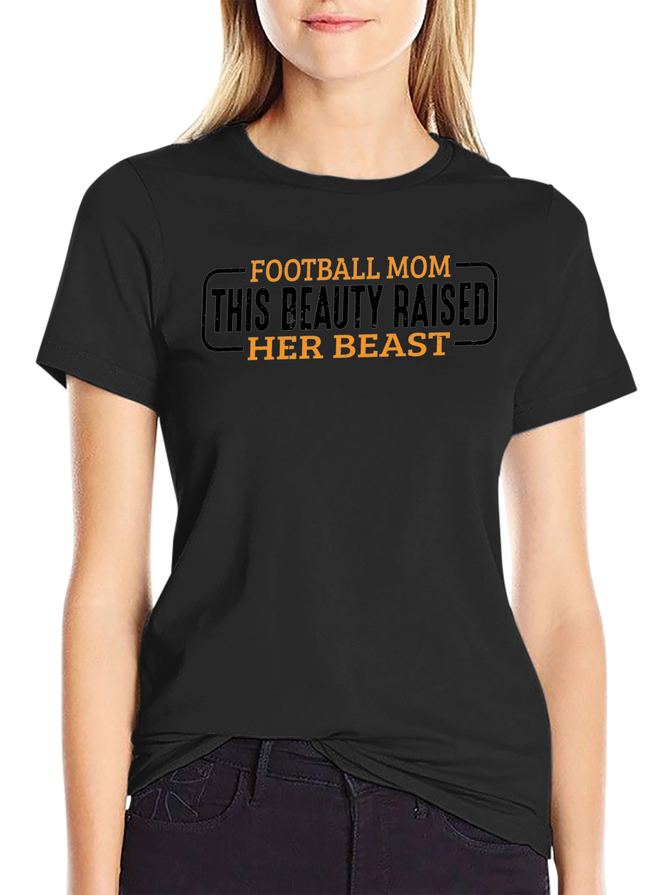 Football Mom Graphic T-Shirt - Raised Her Beast
