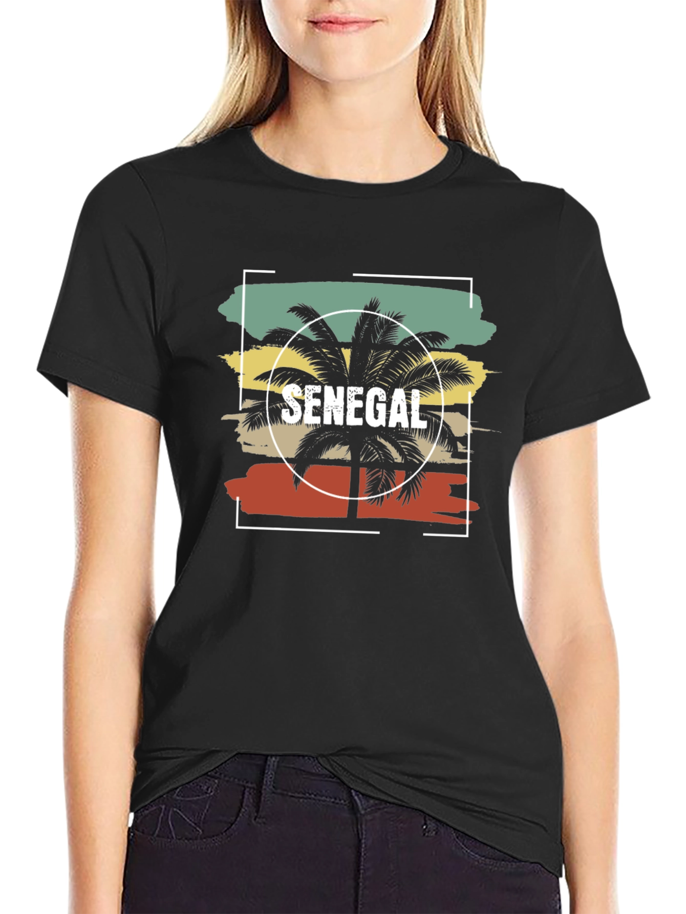 Senegal Palm Tree T-Shirt - Retro Sunset Design