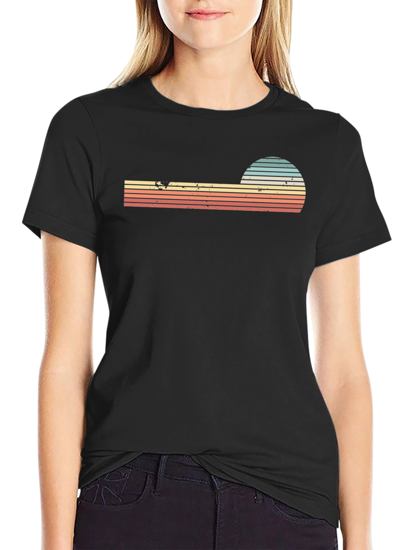 Retro Sunset Striped Graphic T-Shirt