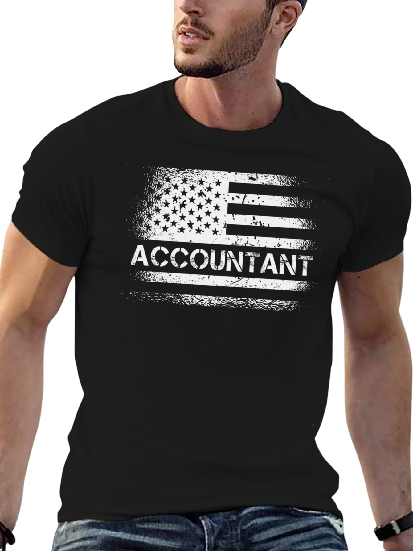 Accountant American Flag Grunge Style T-Shirt