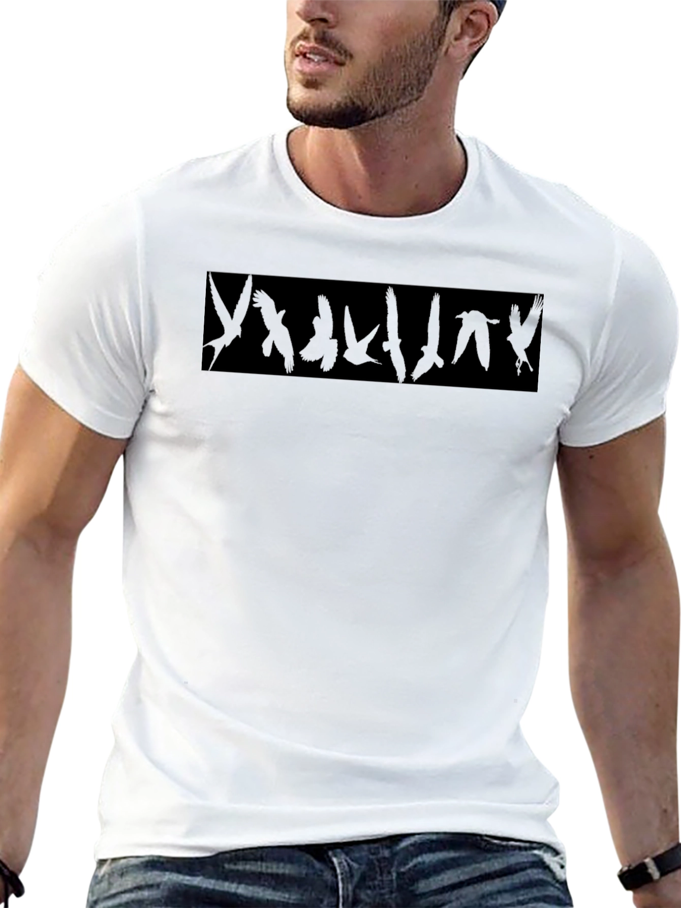 Mens Black Bird Silhouette Graphic Tee