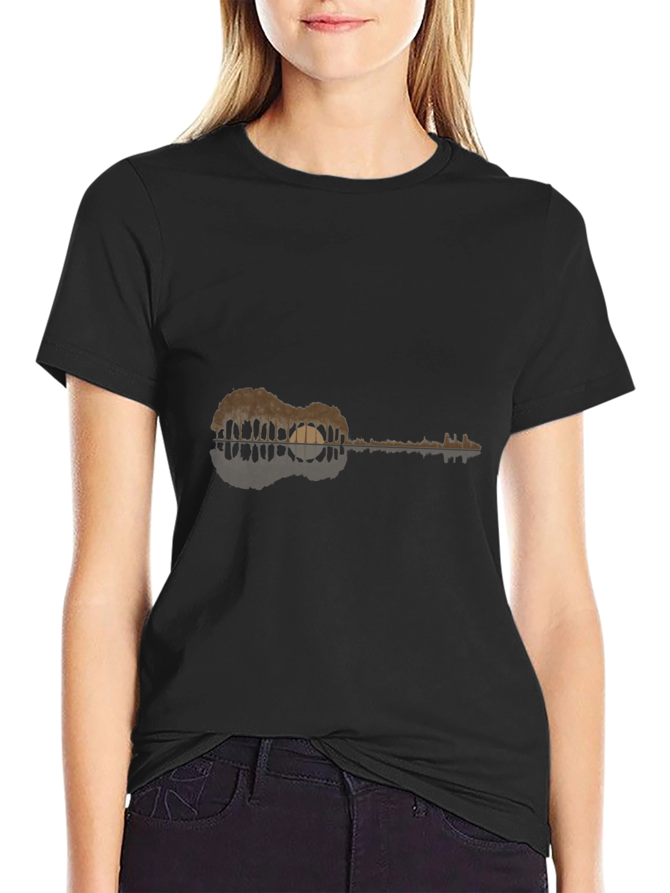 Guitar Landscape Graphic Tee - Black Cotton Comfort