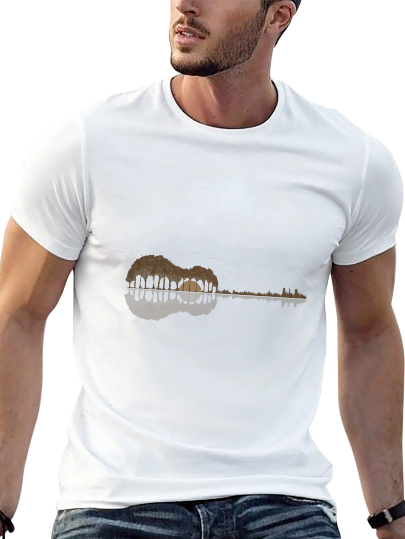 Guitar Landscape Graphic Tee - Black Cotton Comfort