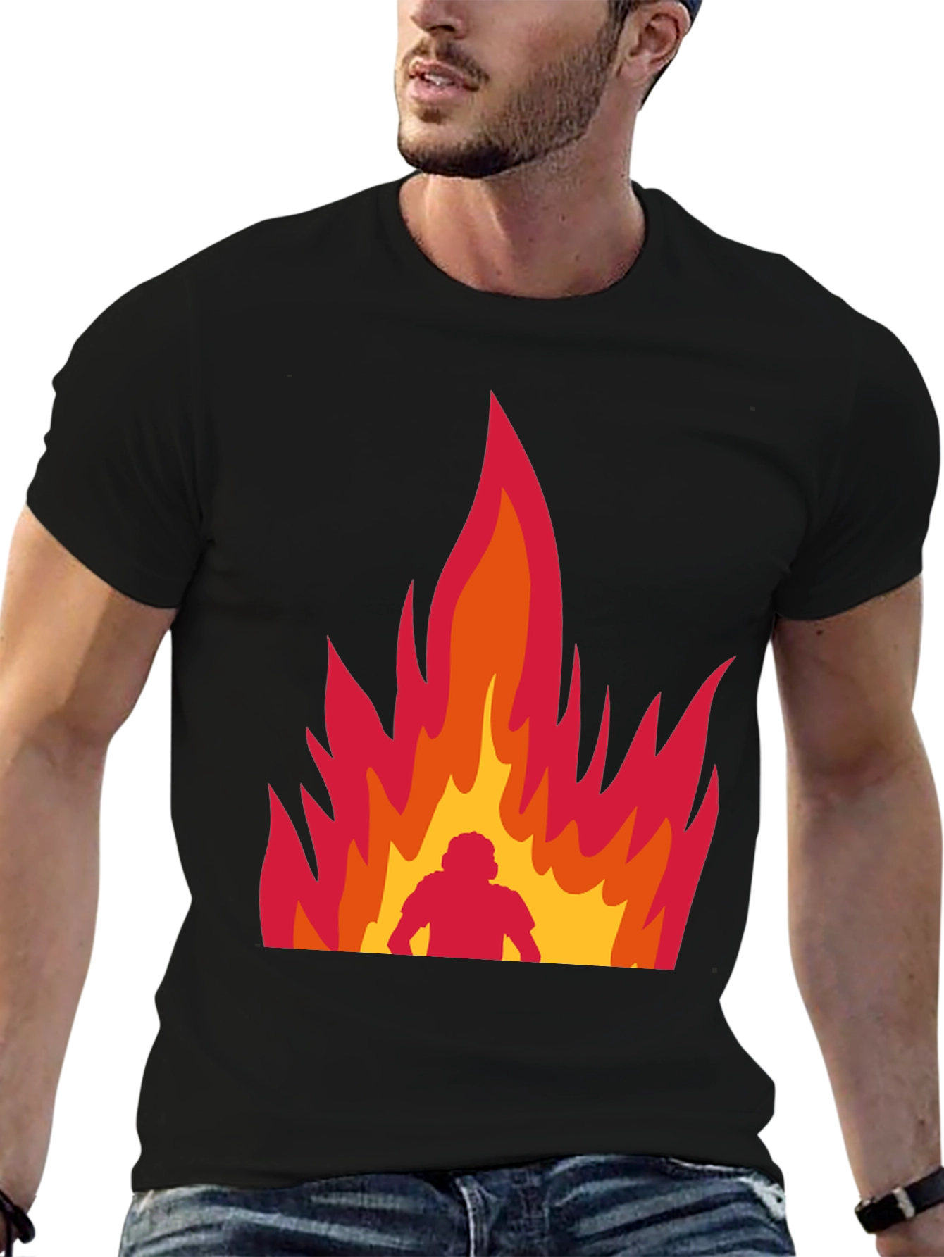 Flaming Man Graphic Tee - Bold Statement Shirt