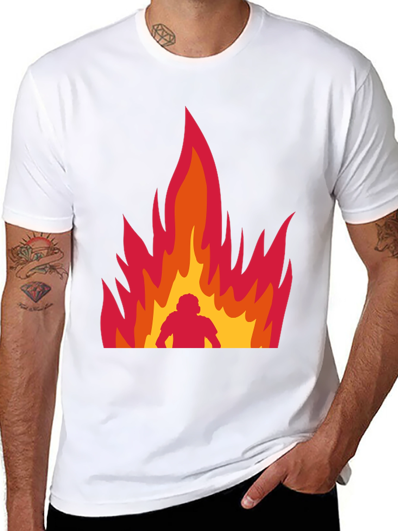 Flaming Man Graphic Tee - Bold Statement Shirt