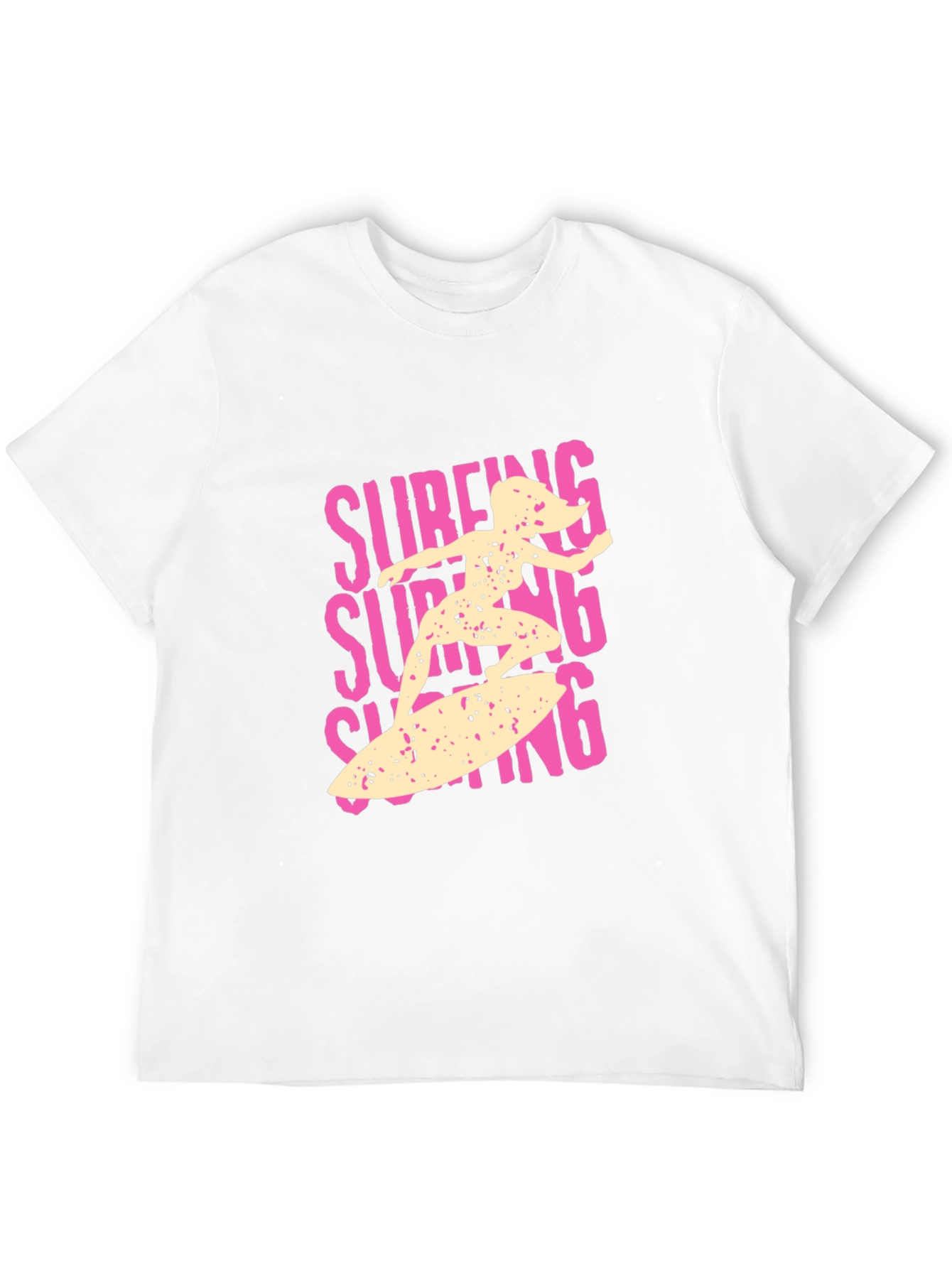 Surfing Girl Graphic Tee - Black Cotton Casual T-Shirt
