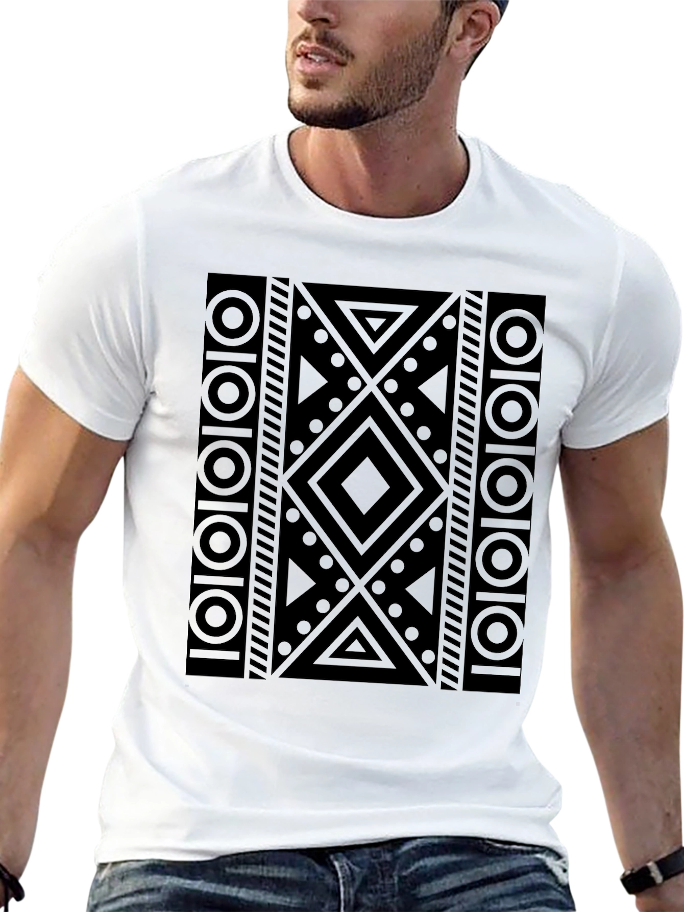 Abstract Geometric Pattern Black T-Shirt