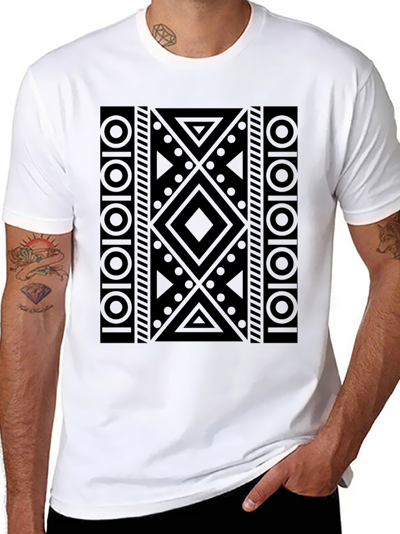 Abstract Geometric Pattern Black T-Shirt