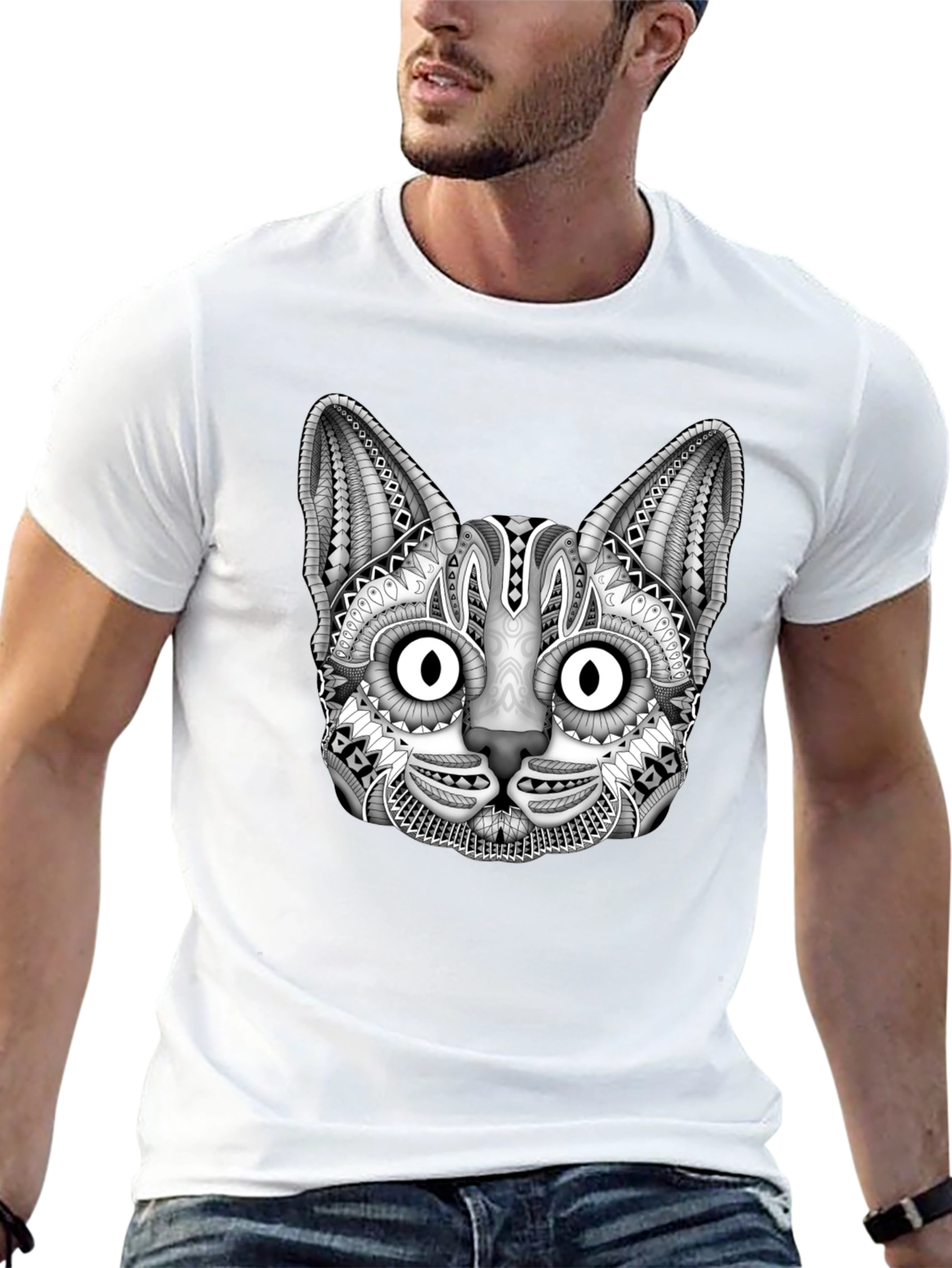 Black Cat Graphic Print Mens T-Shirt
