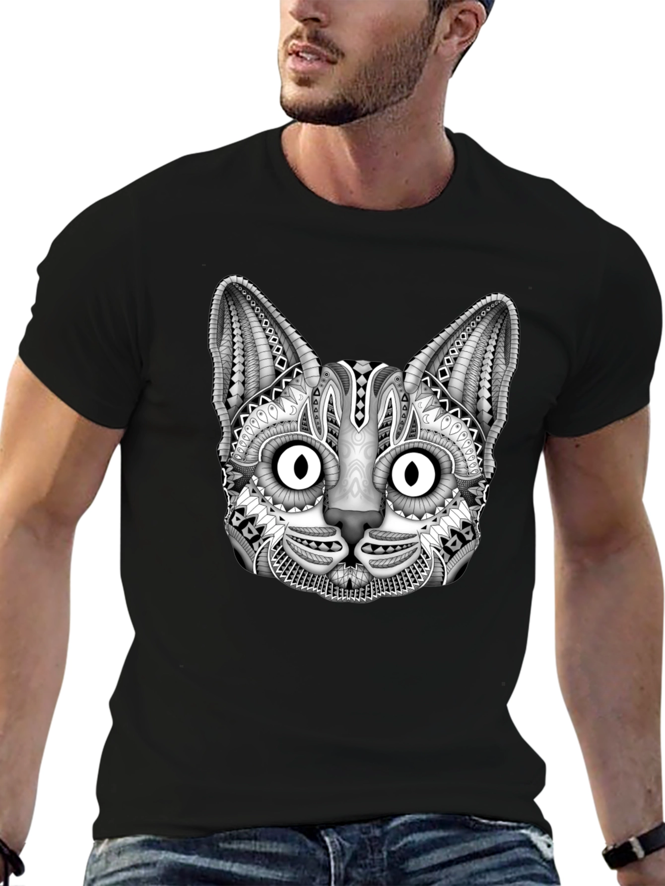 Black Cat Graphic Print Mens T-Shirt