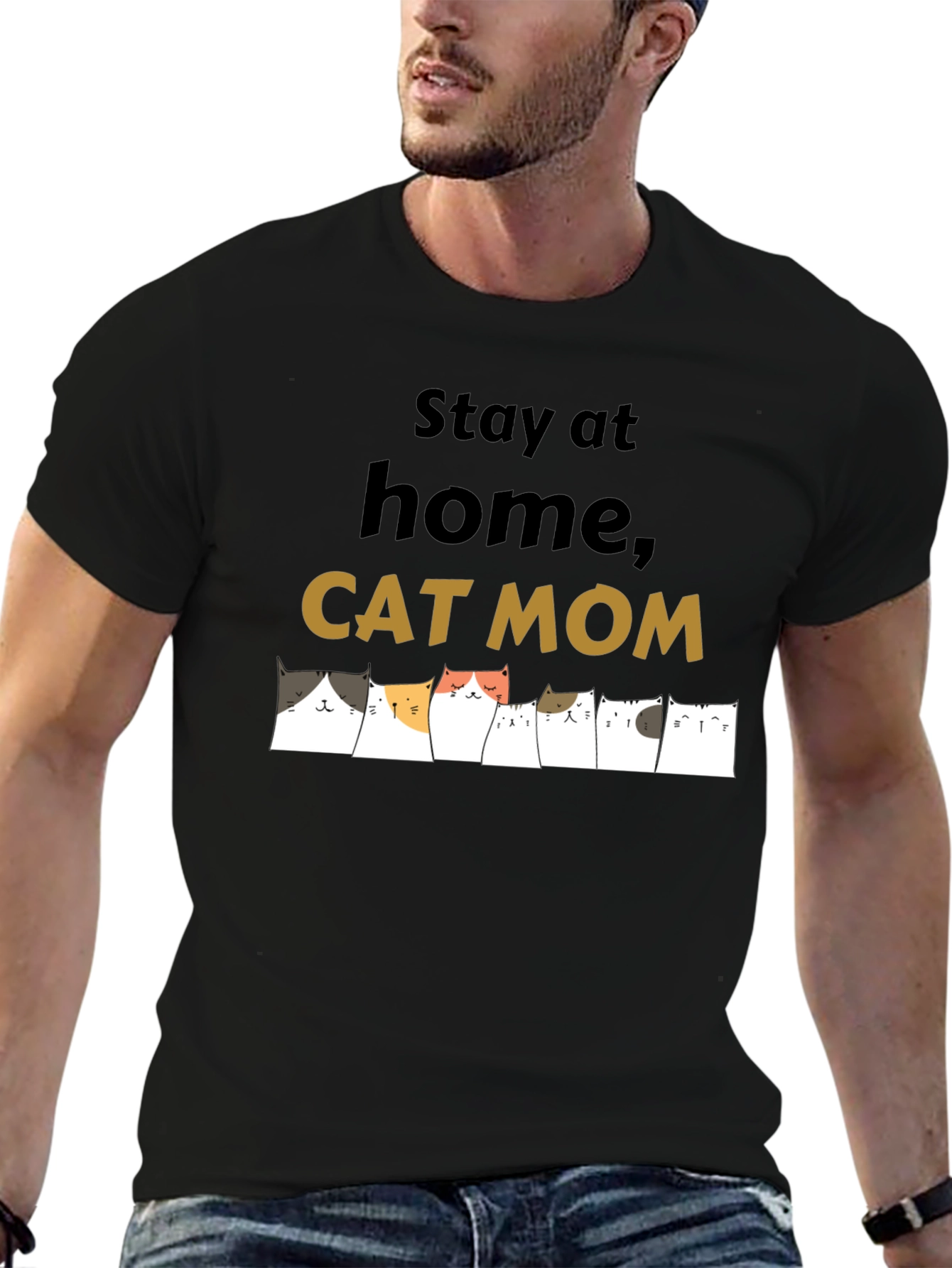 Stay at Home Cat Mom Black T-Shirt