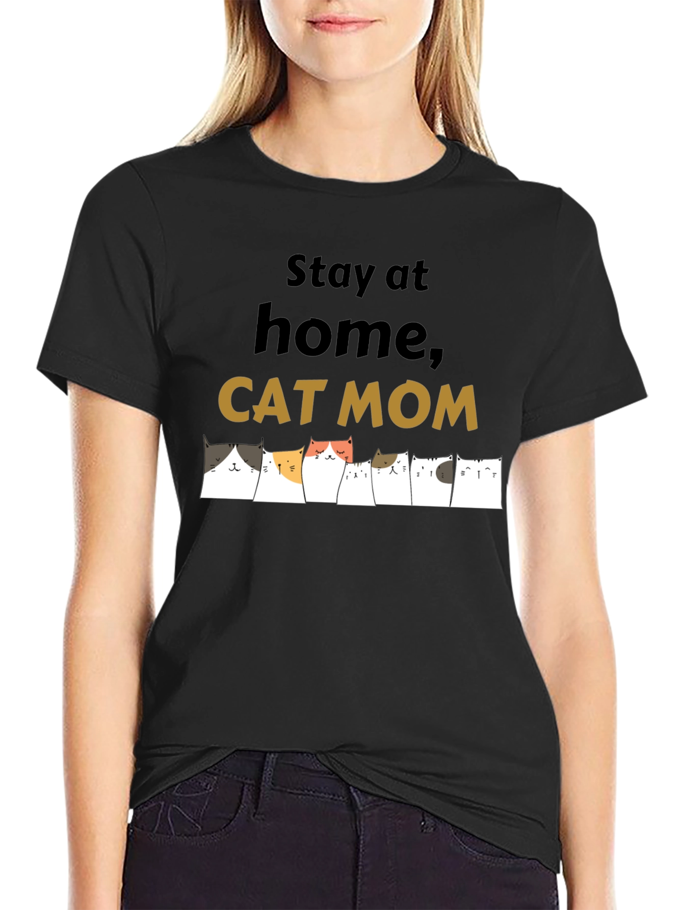 Stay at Home Cat Mom Black T-Shirt