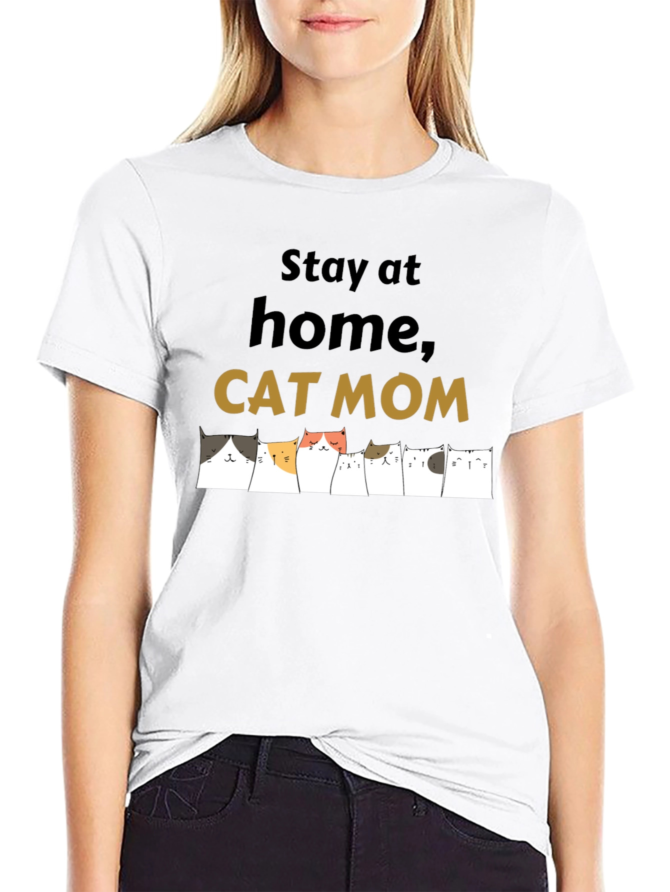 Stay at Home Cat Mom Black T-Shirt