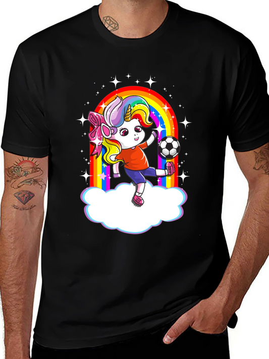 Unicorn Soccer T-Shirt: Rainbow & Stars Graphic Tee