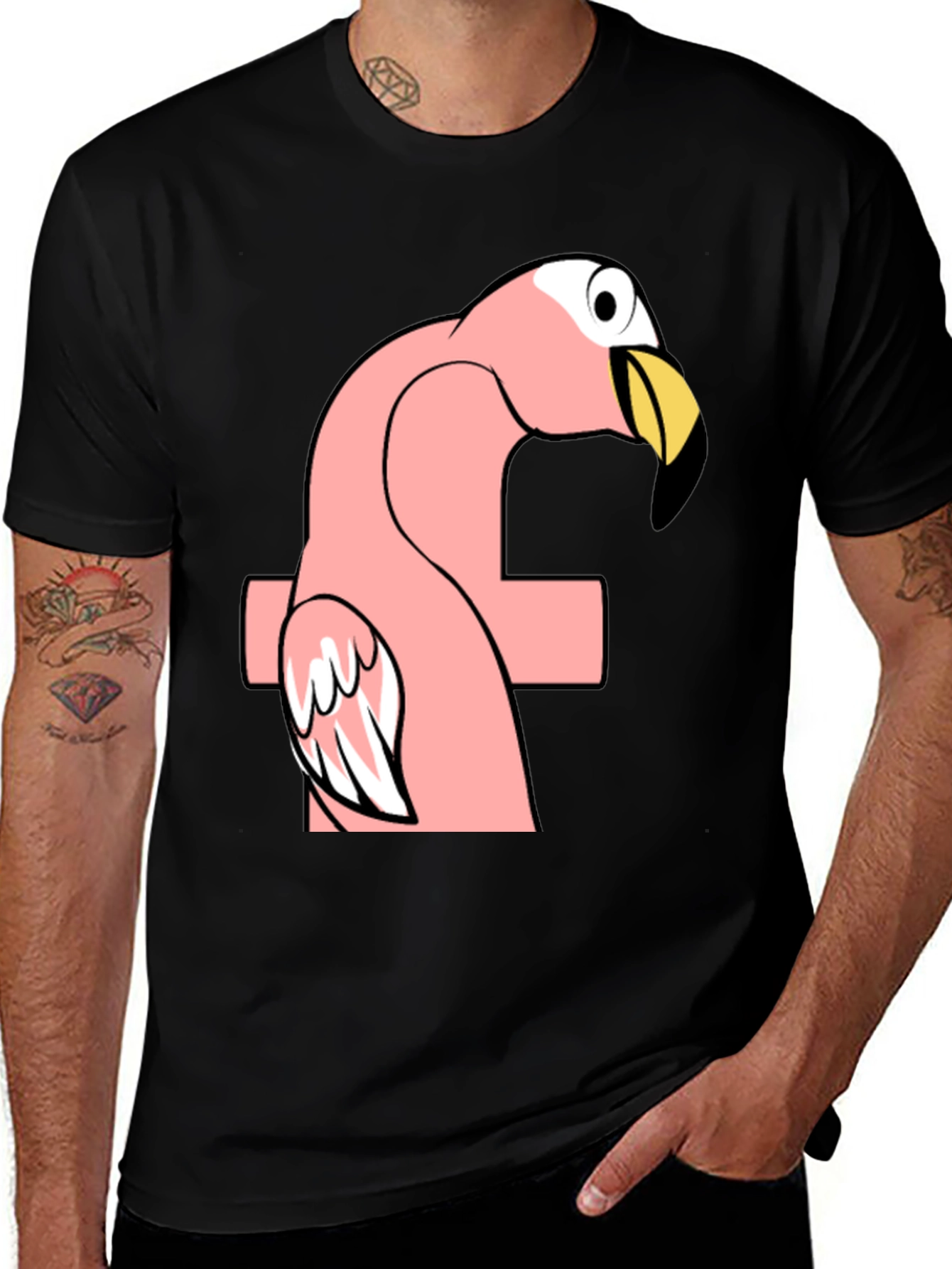 Funny Flamingo F Black T-Shirt