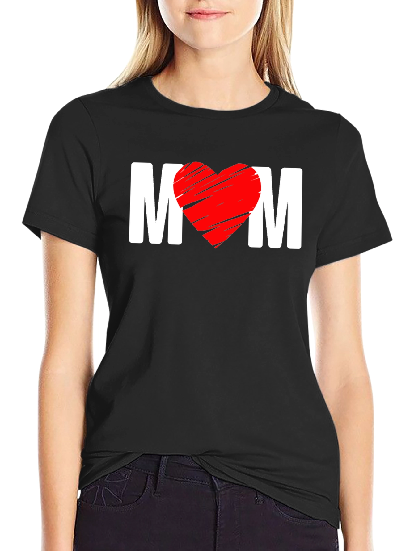 Mom Heart Graphic T-Shirt - Black Cotton Blend