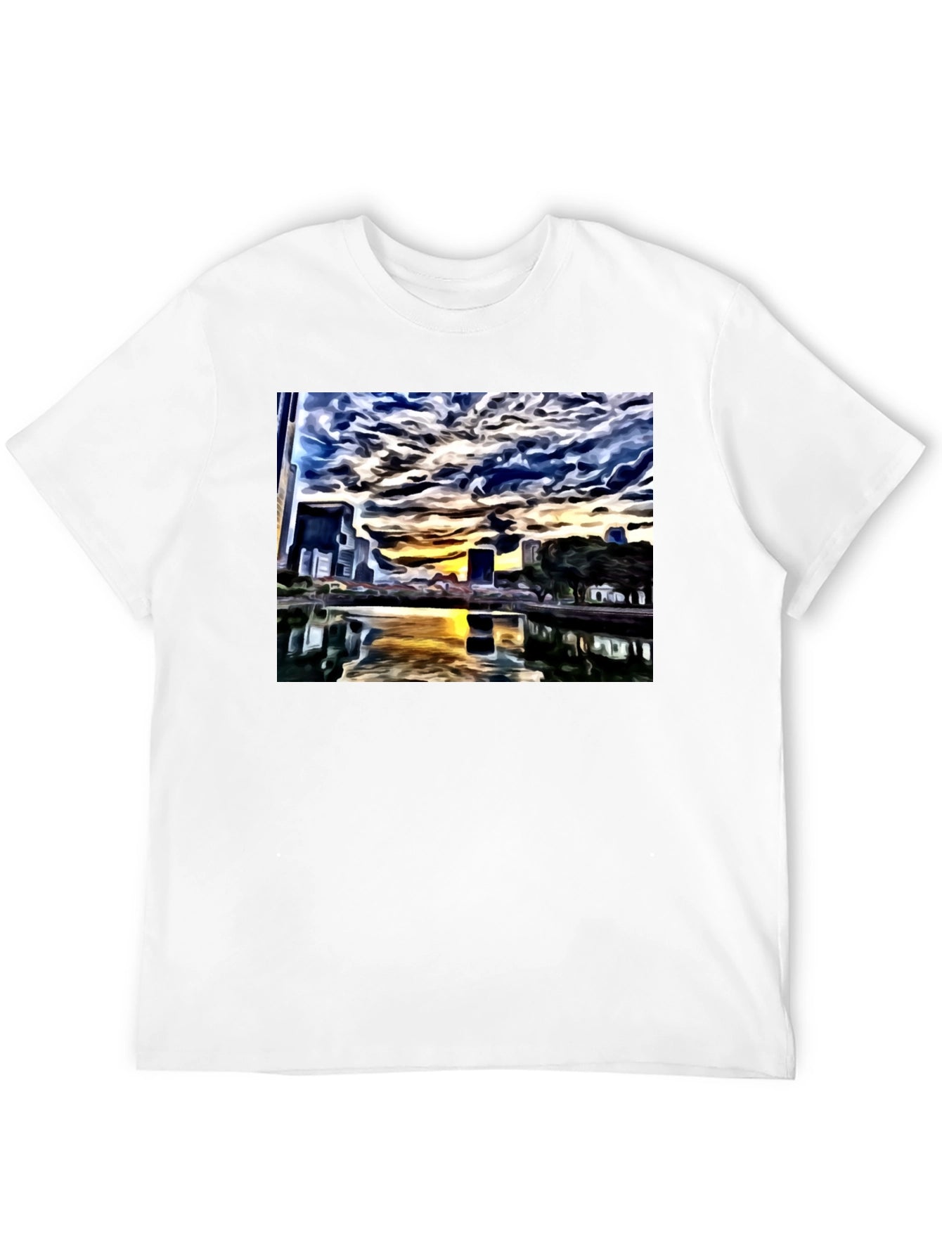 Cityscape Reflection Tee - Artistic Black T-Shirt