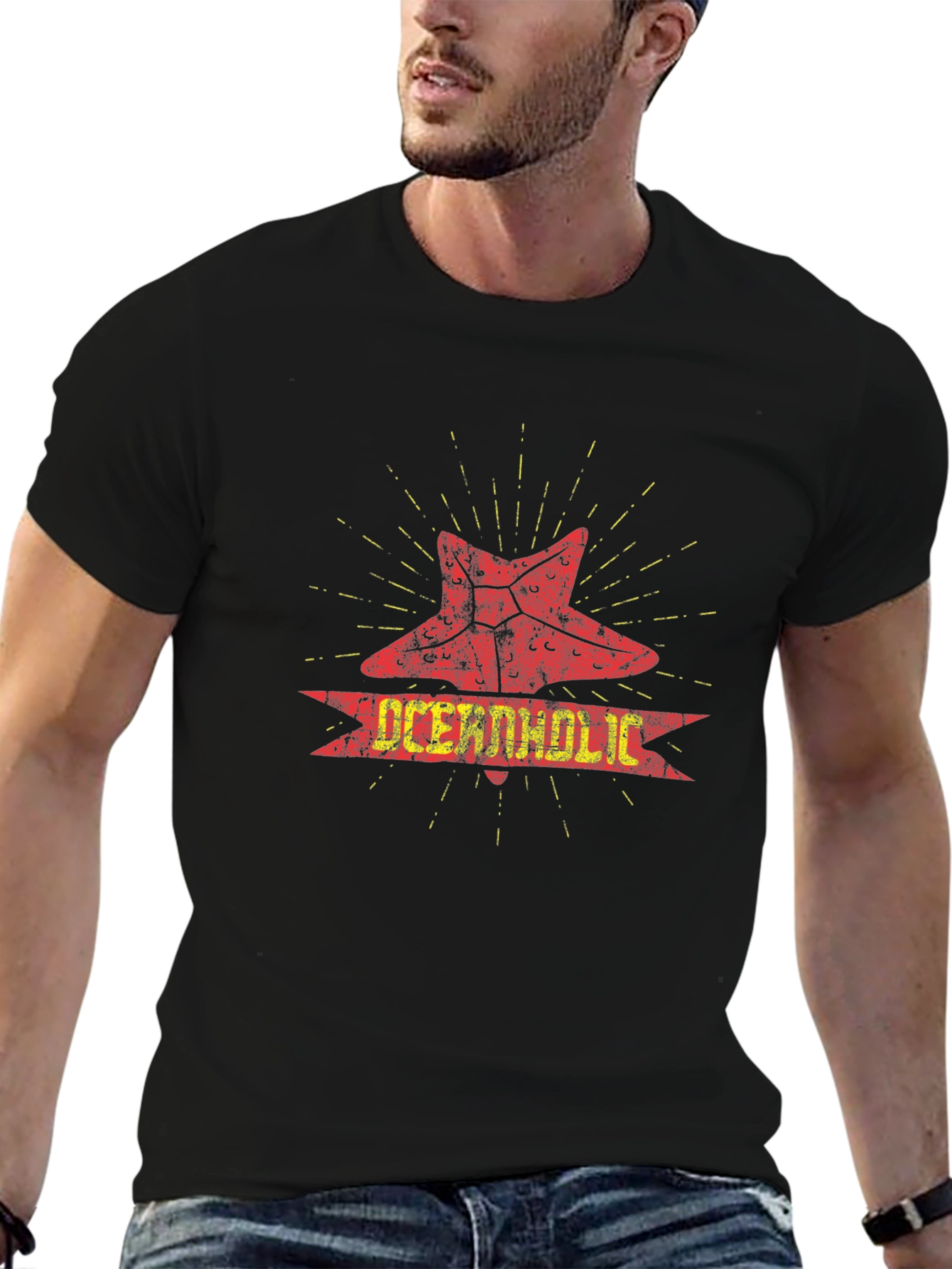 Oceanaholic Starfish Graphic Black T-Shirt