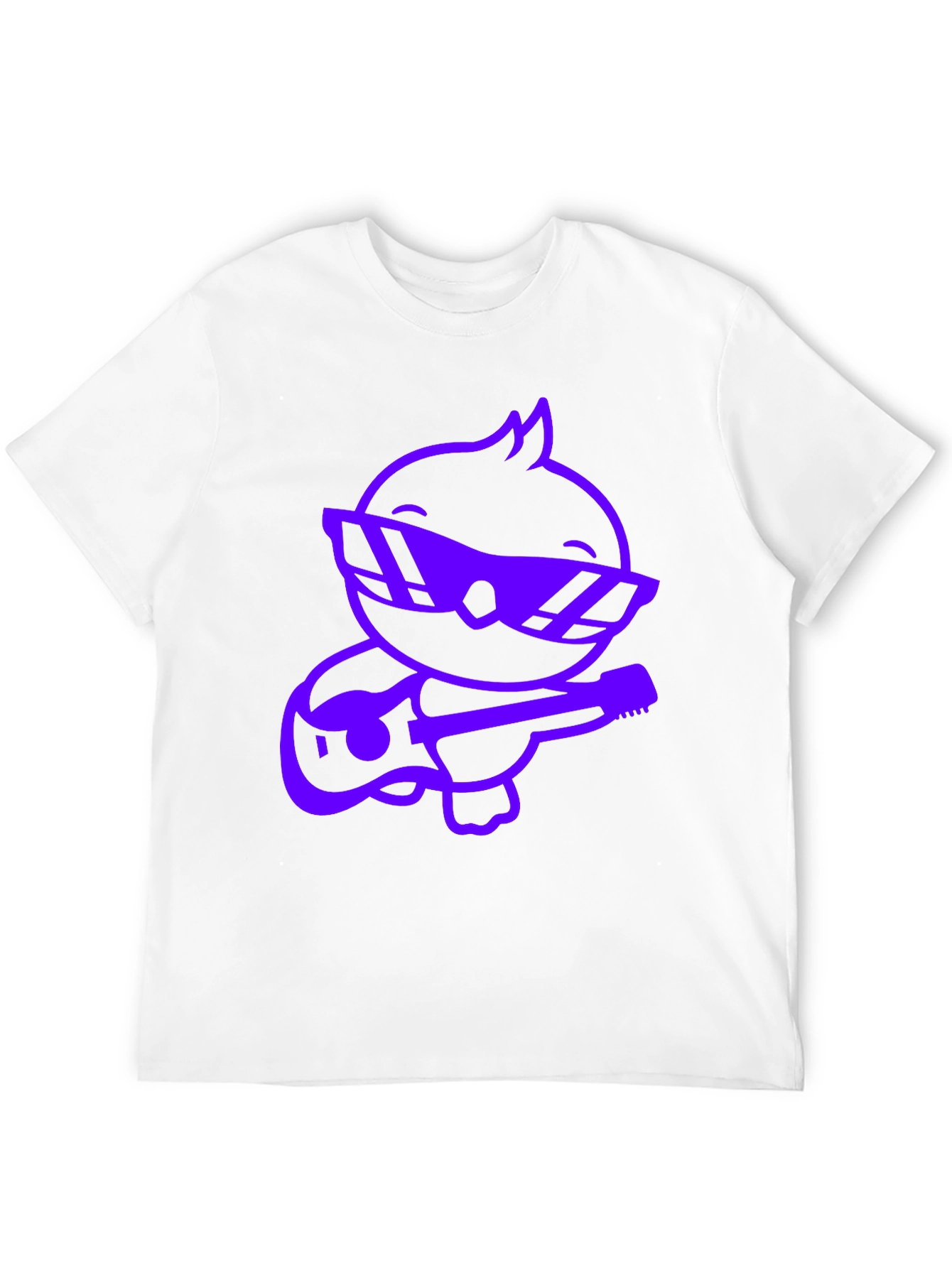 Cool Purple Cartoon Duck Guitarist Black T-Shirt