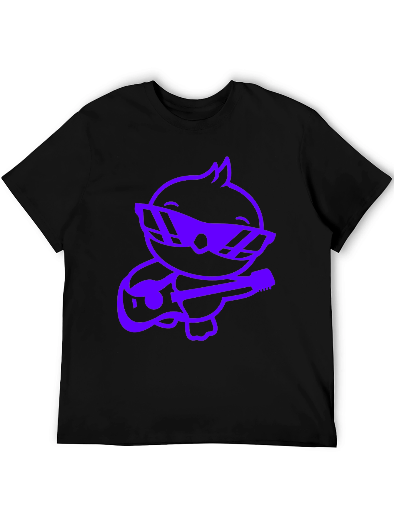 Cool Purple Cartoon Duck Guitarist Black T-Shirt